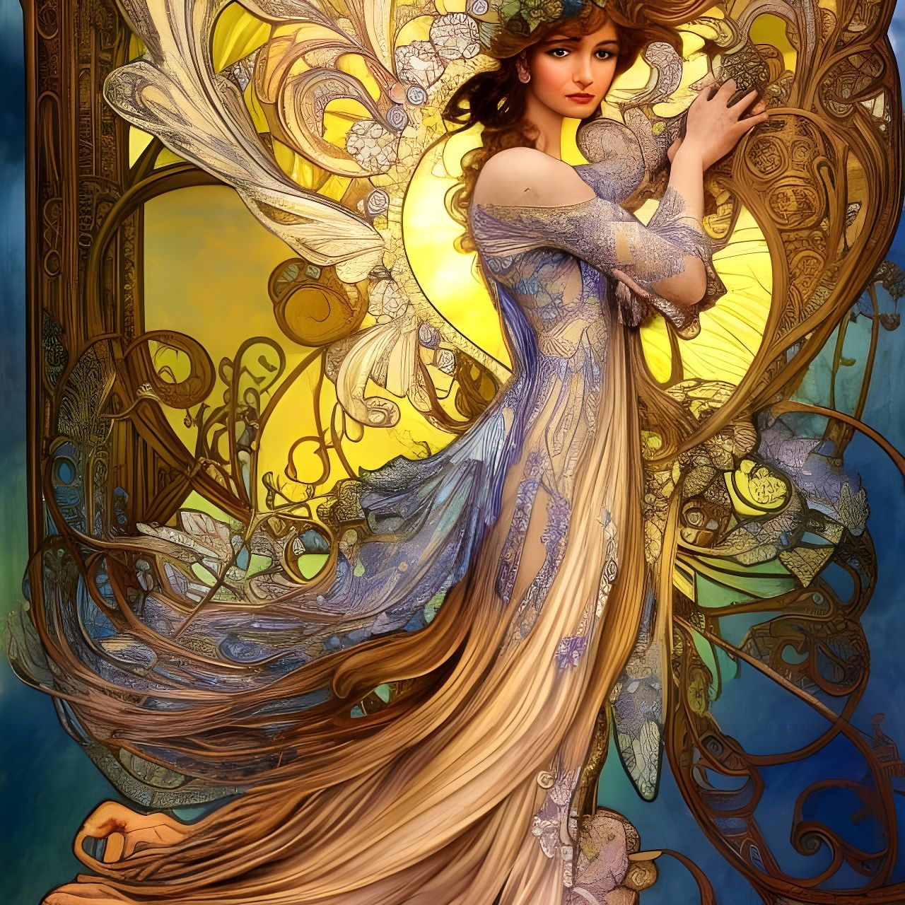 Art Nouveau Bird-Winged Fairy Illustration