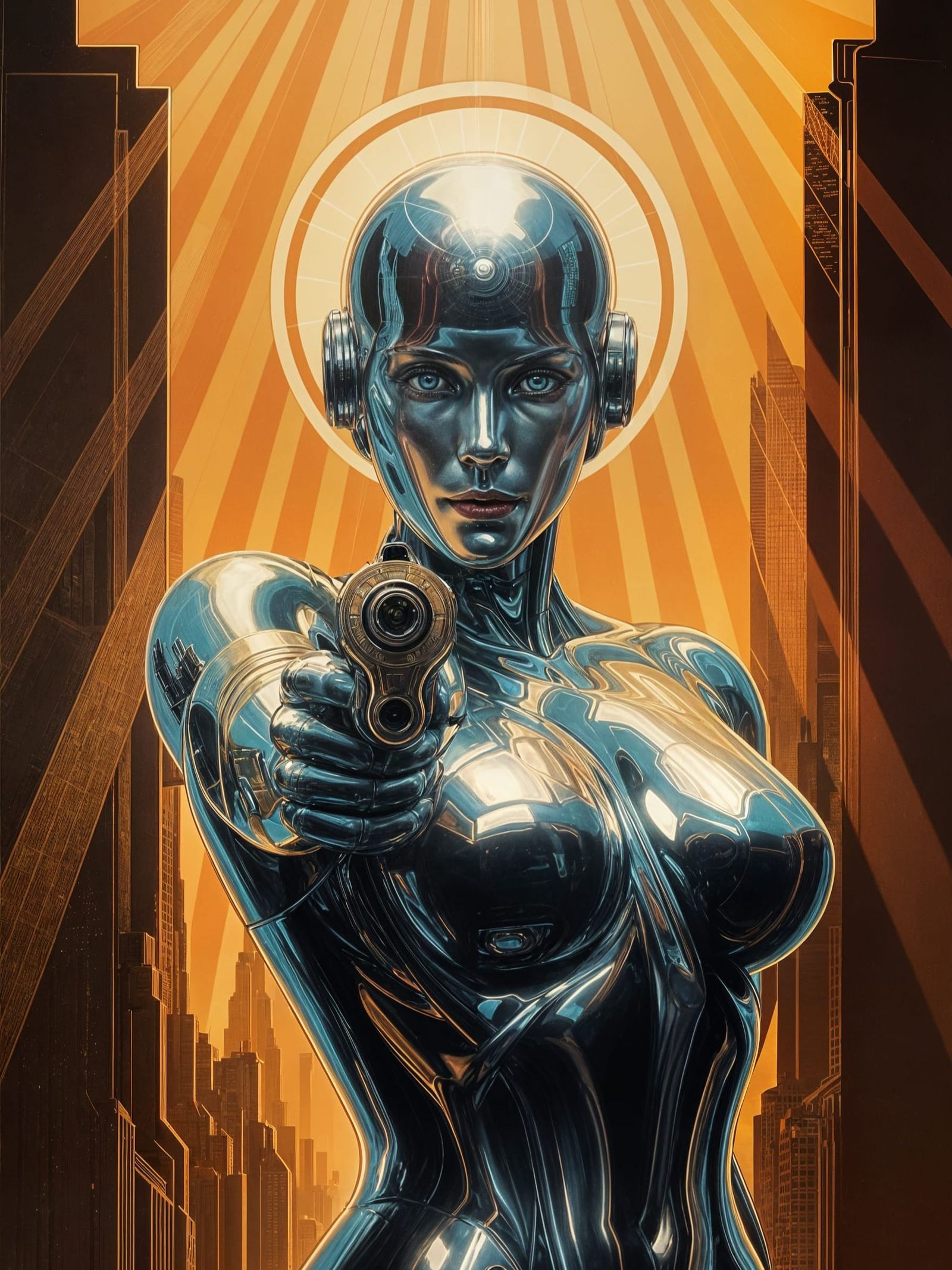 Android Siren in Futuristic Metropolis