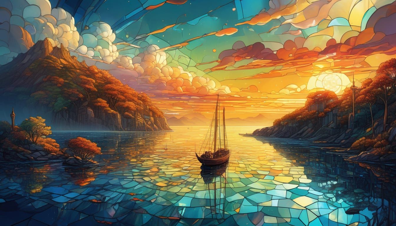 Vibrant Stained Glass Masterpiece in Digital Art Style