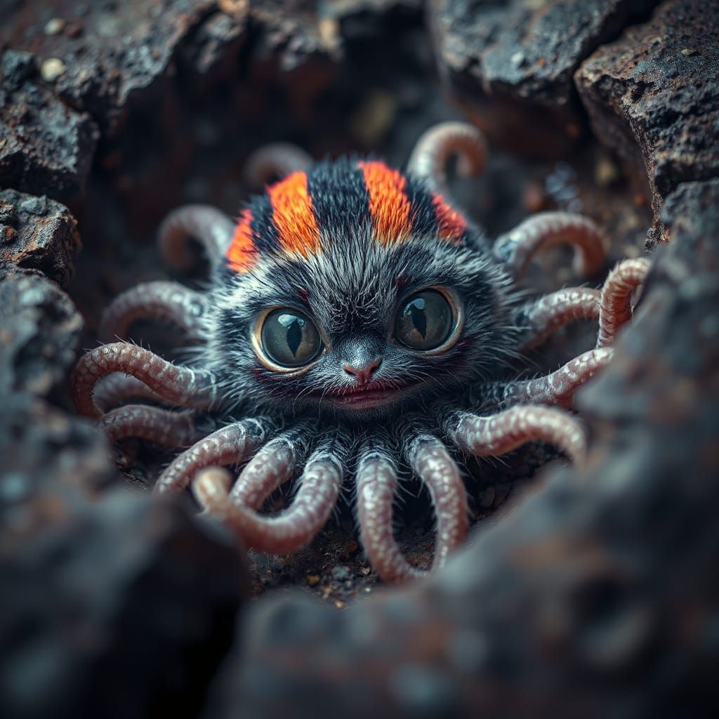 Creepy Cute Neon Creature in Grungy Style