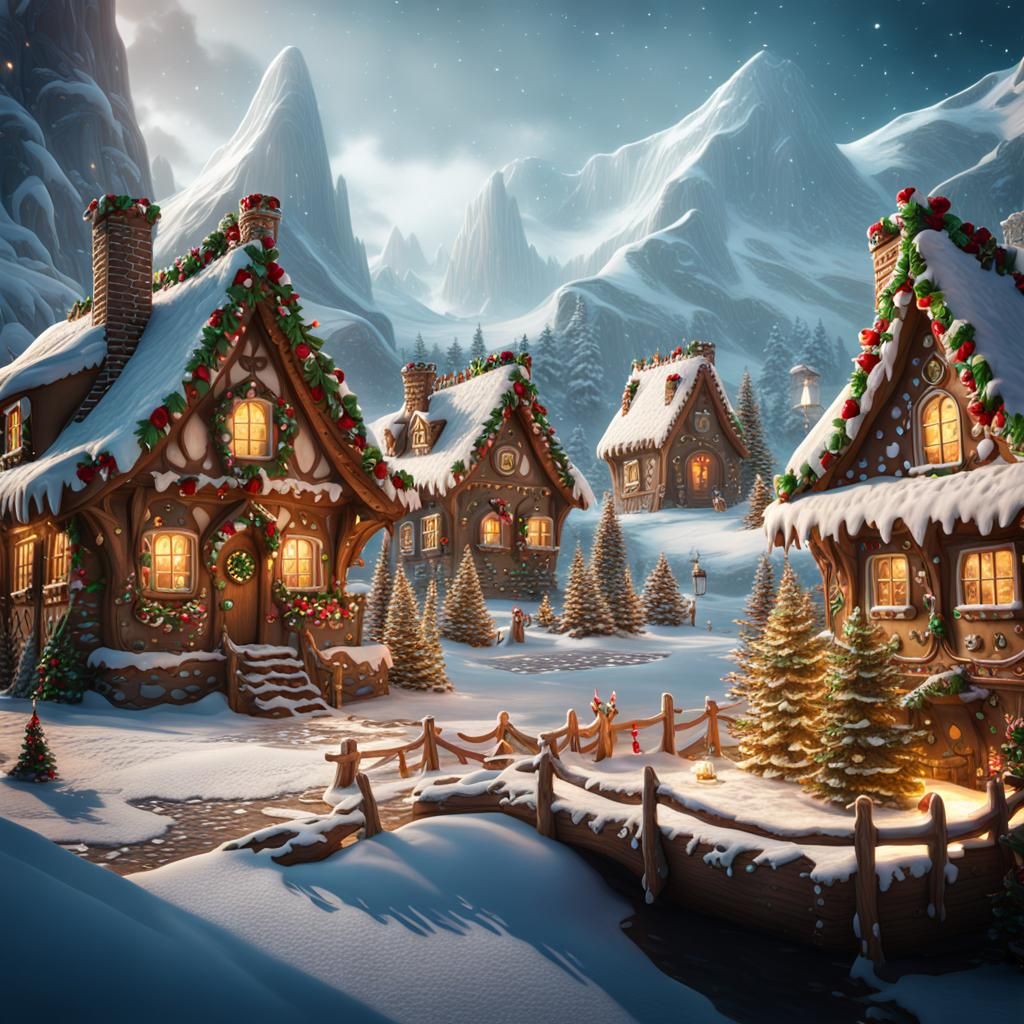 Santa's Elf Gingerbread Village: Detailed Matte Painting