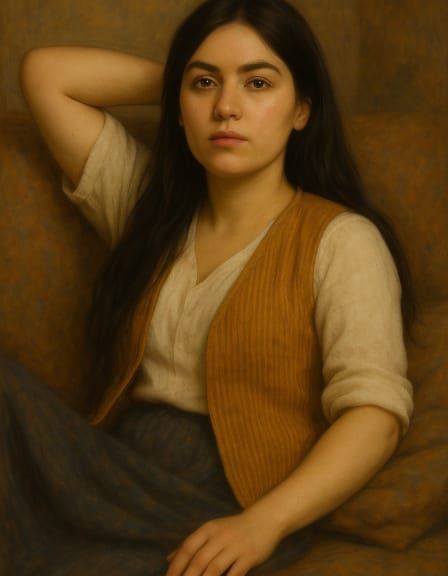 Dreamy Oil Painting of a Young Woman in a Serene Atmosphere