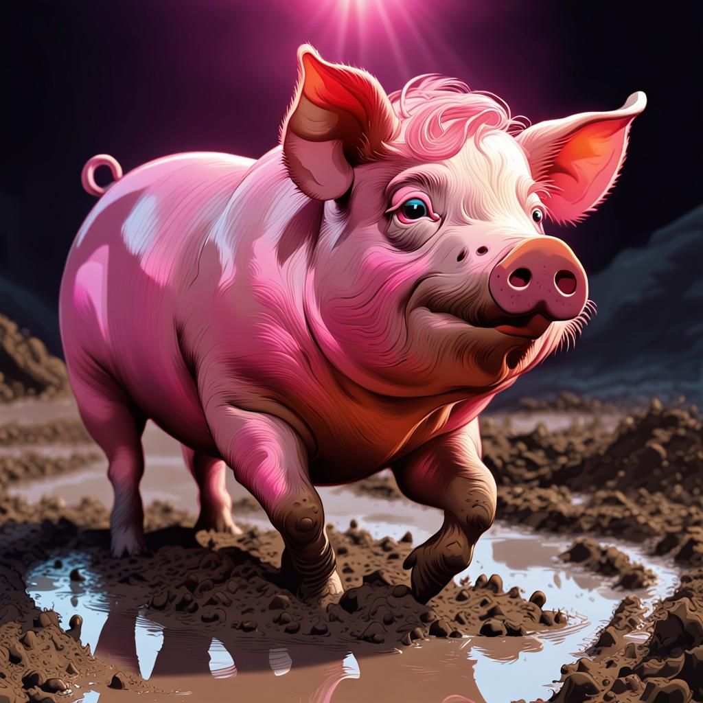 Pink Pig Rolling in Mud with Cel Shading