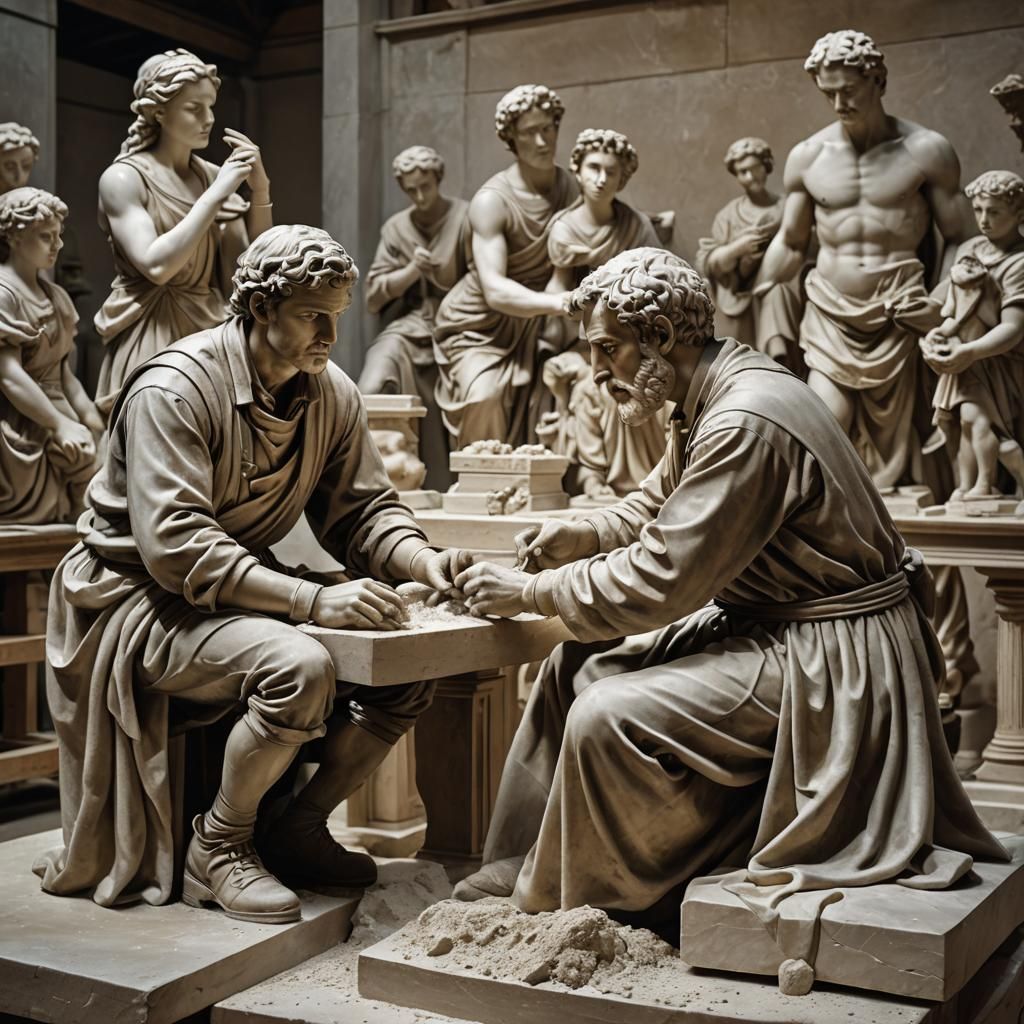 Renaissance Sculptor Teaching Apprentice
