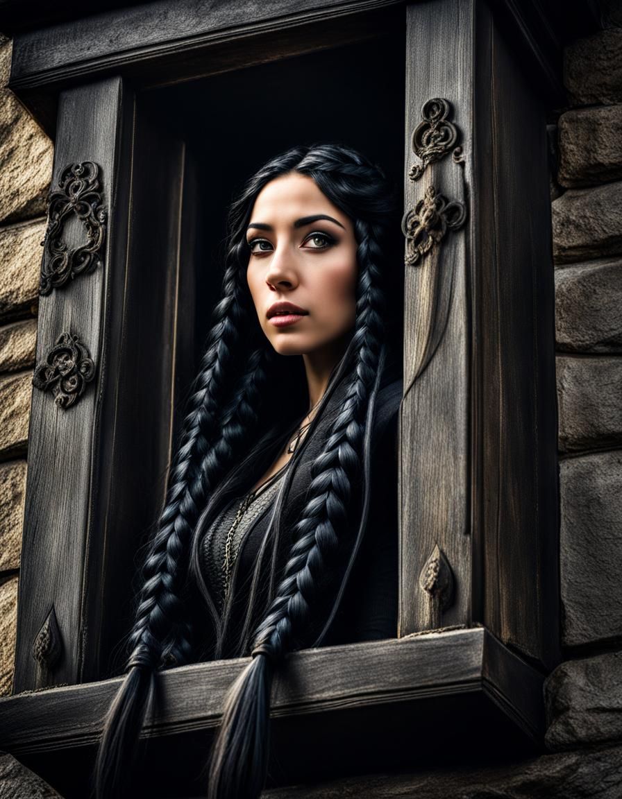 Eerie Rapunzel with Long Black Hair