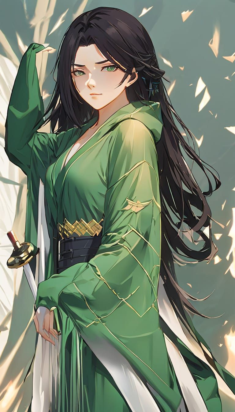 Anime Otaku Woman in Green Robe