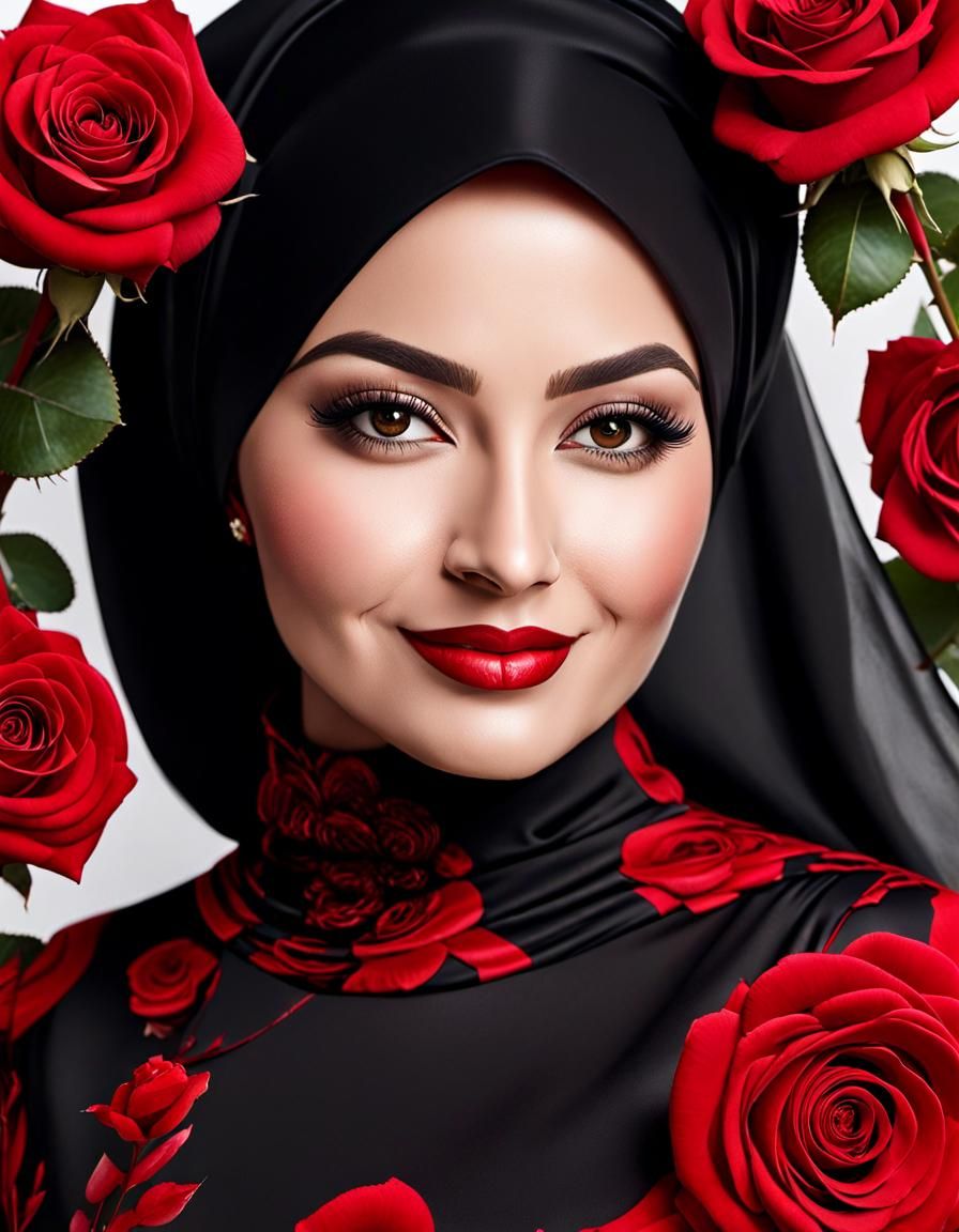 Serene Hijabi Woman in a Vibrant Red Maxi Dress