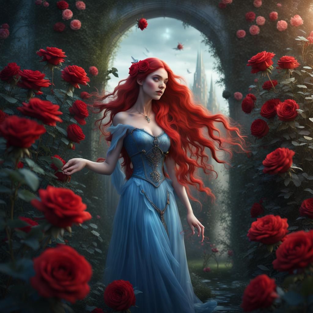 Blue Fairy Waters Giant Roses, Digital Art