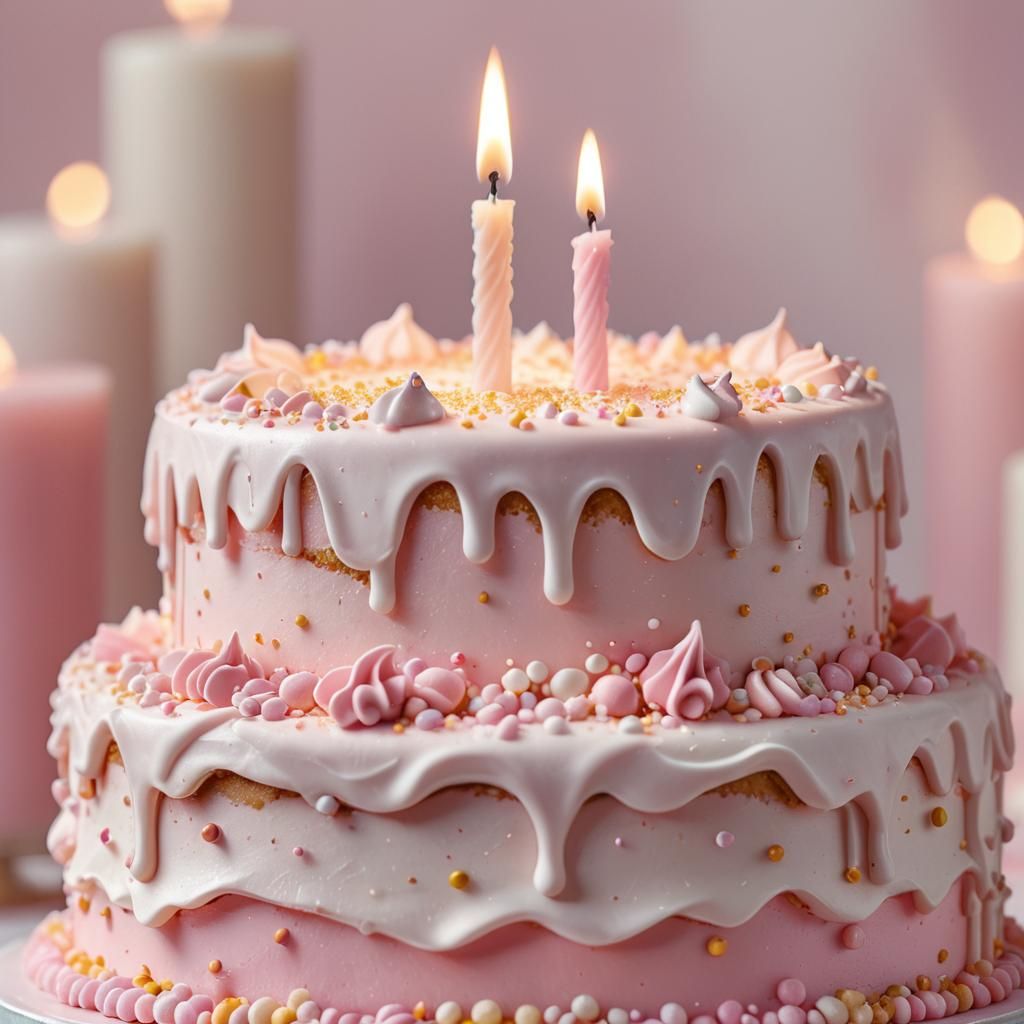 Pastel Anime Cake with Candle in Pink Color