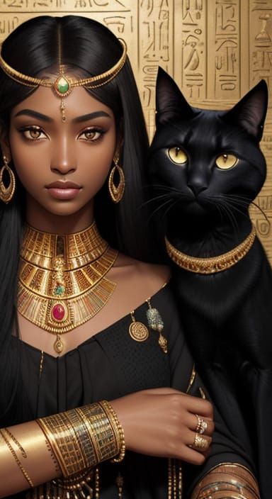 Egyptian Woman with Cats in Photorealistic Style