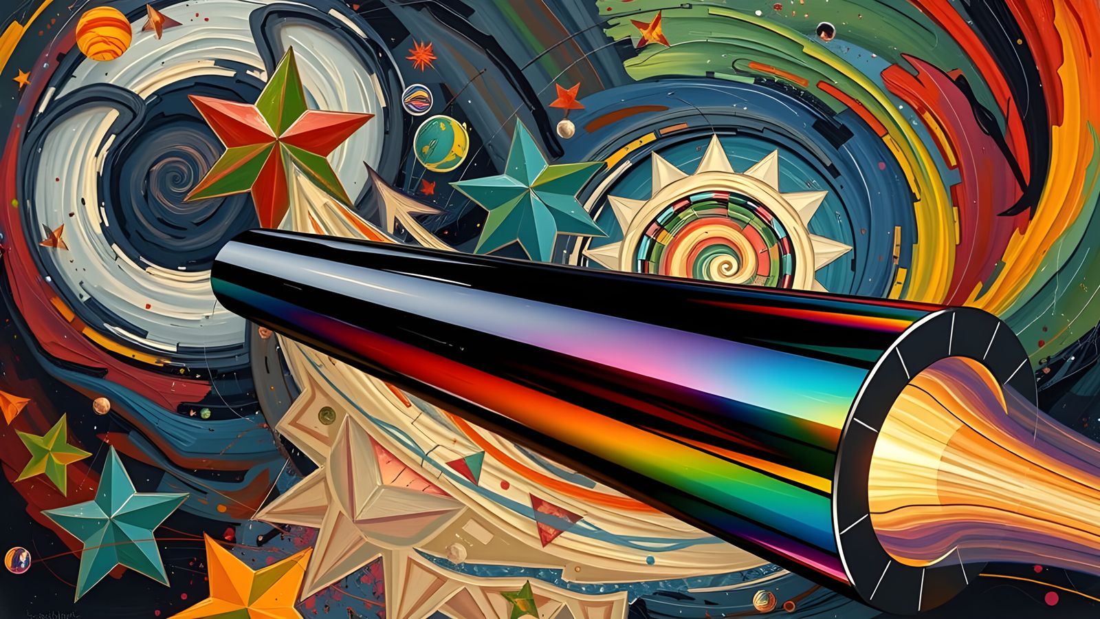 Sleek Rainbow Cylinder with Vortex Paint Stars