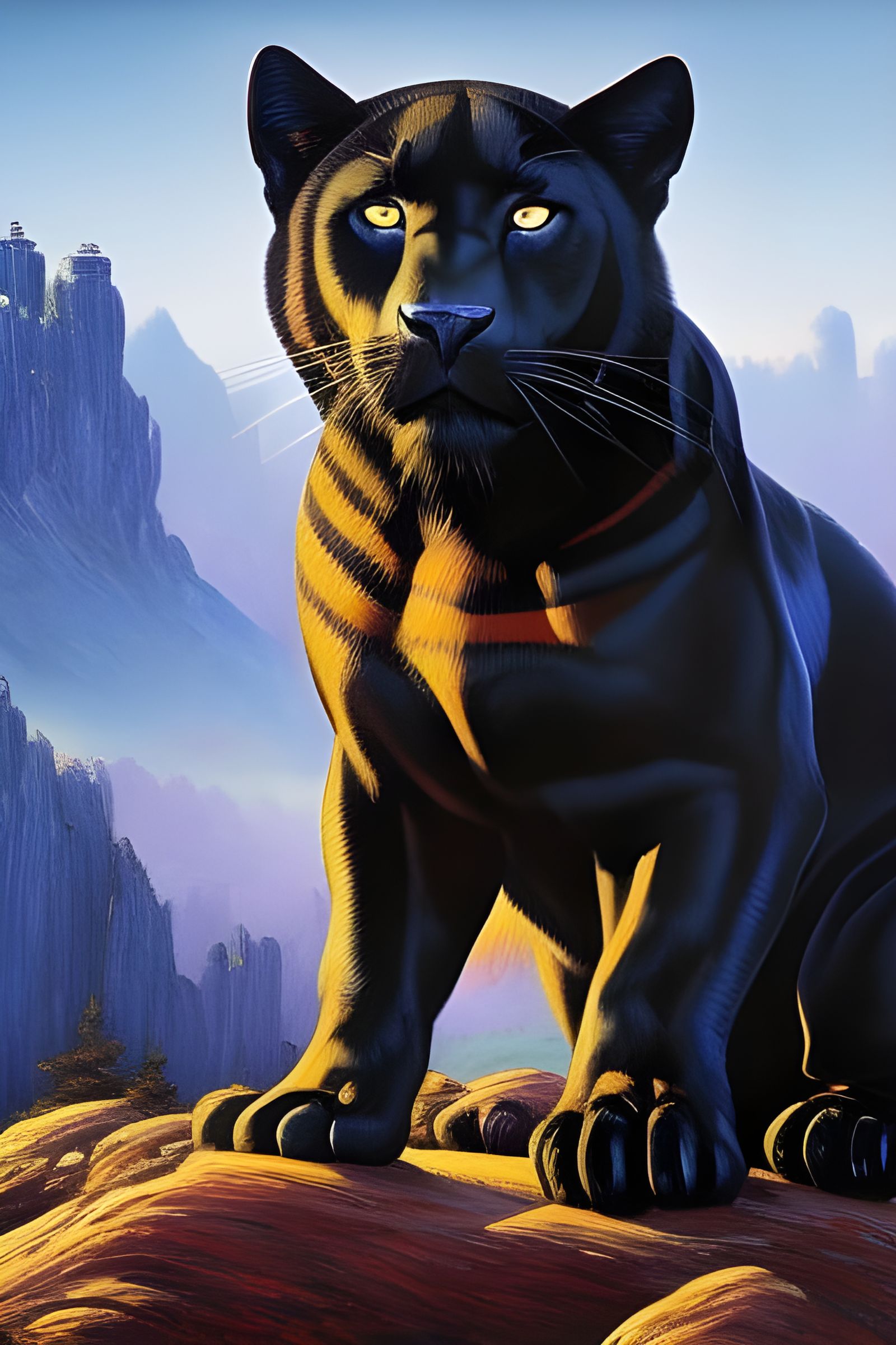 Black Panther Portrait in Impasto Style