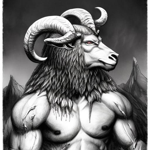 Ram God of War in Mountain Landscape