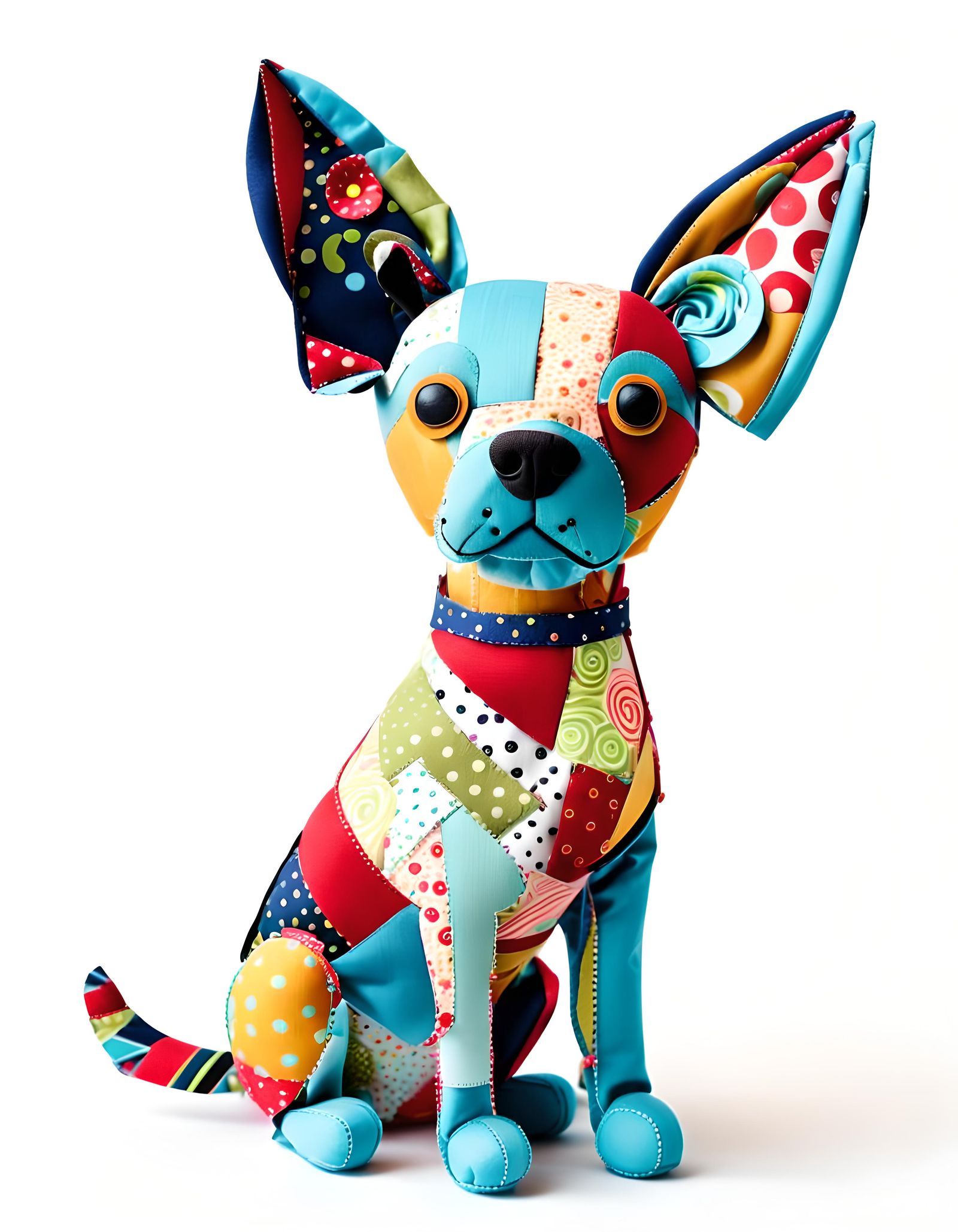 Whimsical Fabric Scrap Dog on White