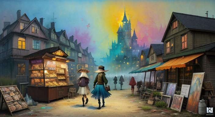 Charming Seashell Seller: Impasto Style Fantasy Illustration