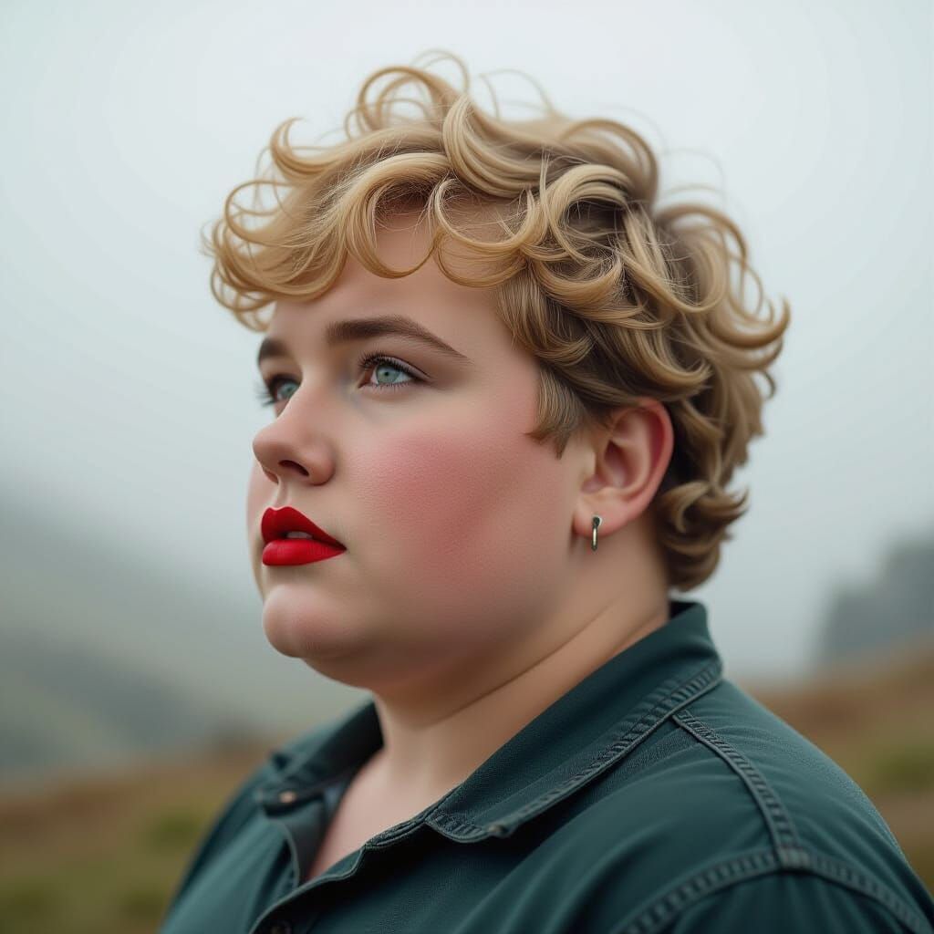 Dreamy Headshot of Man with Red Lipstick