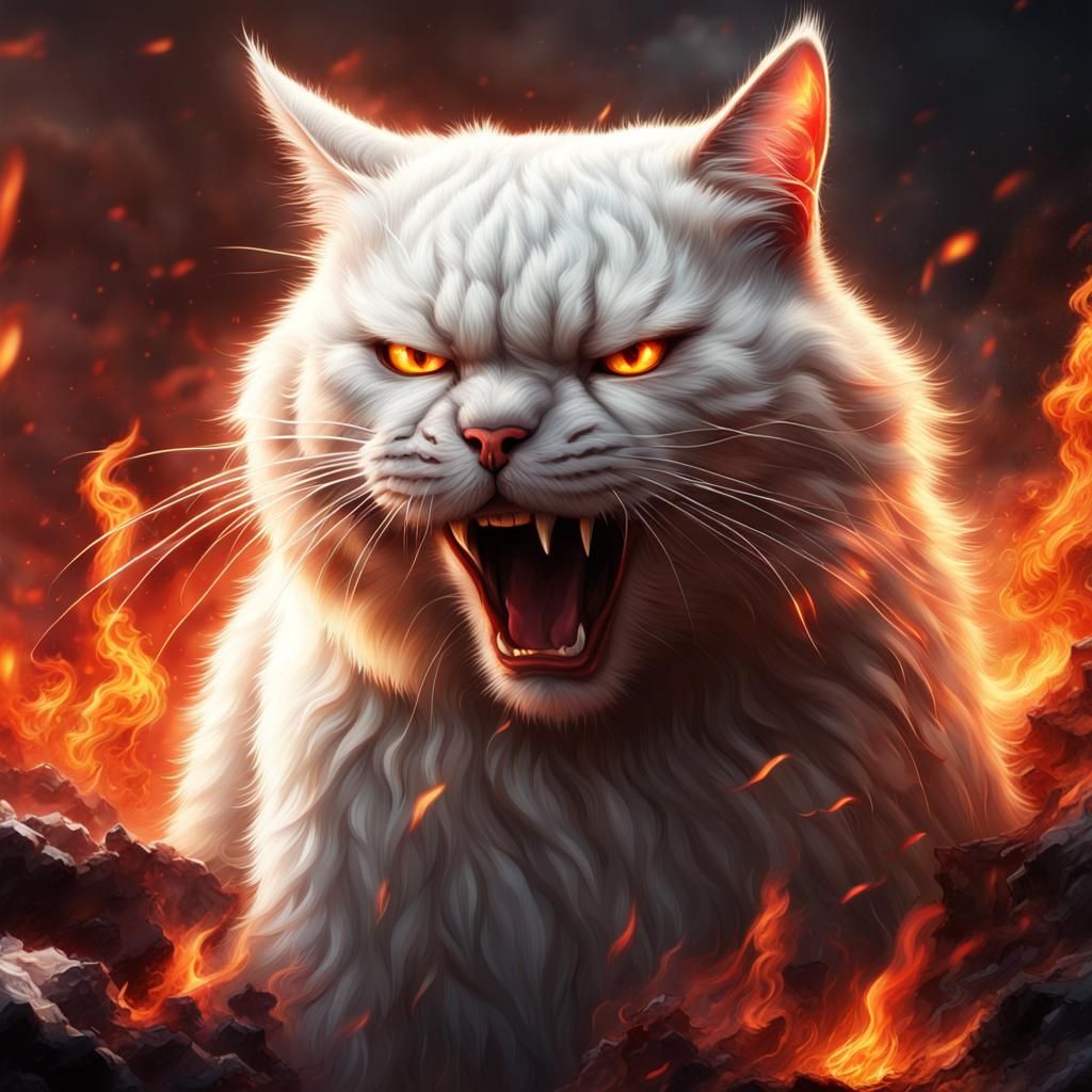 Furious Feline Ablaze: Epic Digital Matte Painting