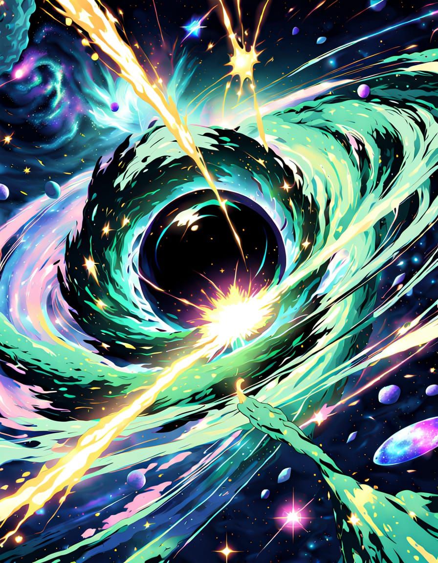 Anime Black Hole Consuming Stars in Cosmic Nebula