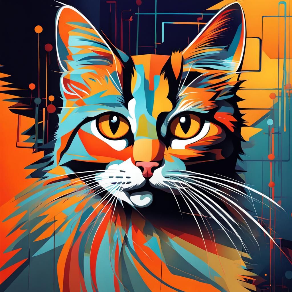 Abstract Cat DNA Art in Complementary Colors