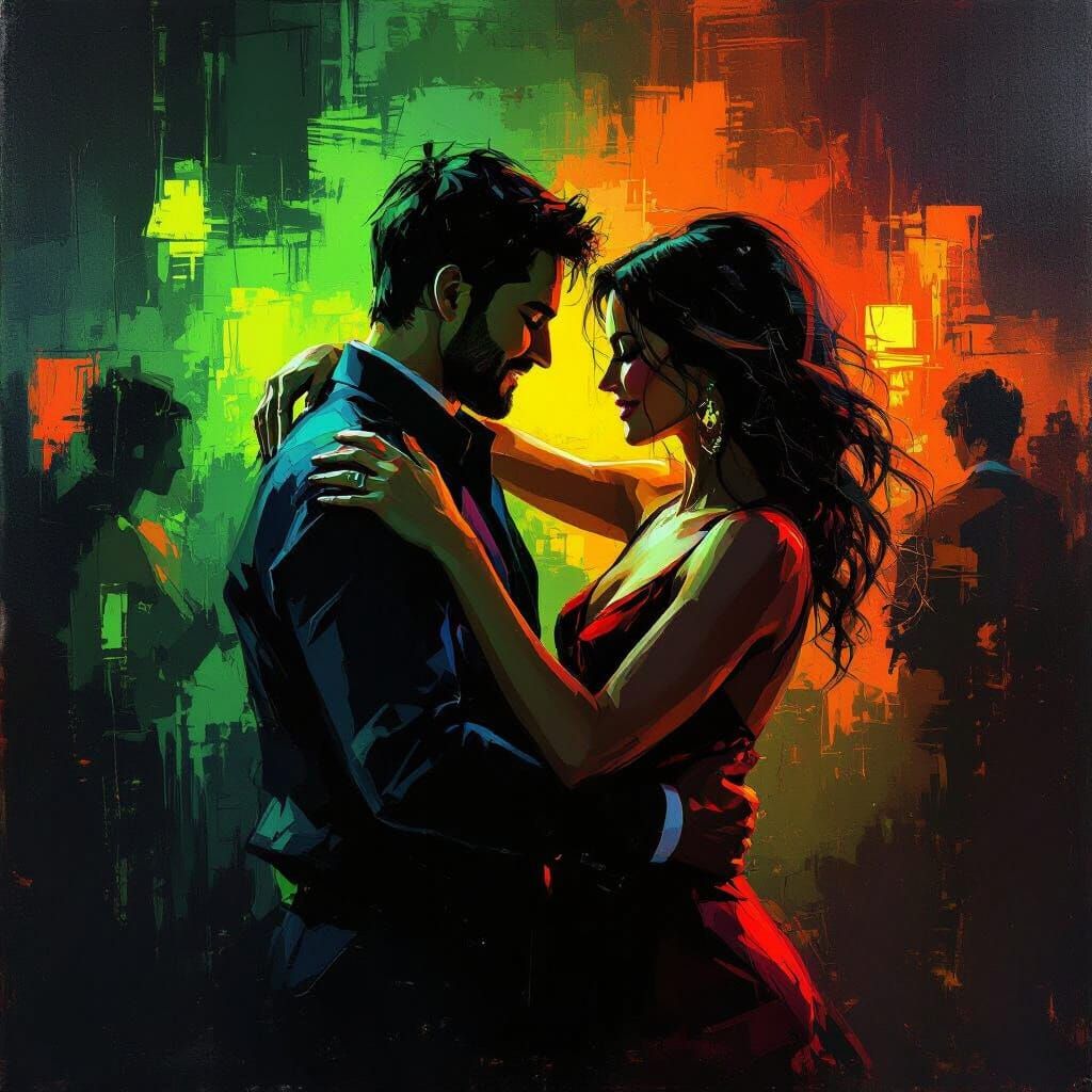 Couple Dancing in Abstract Neon Club Scene