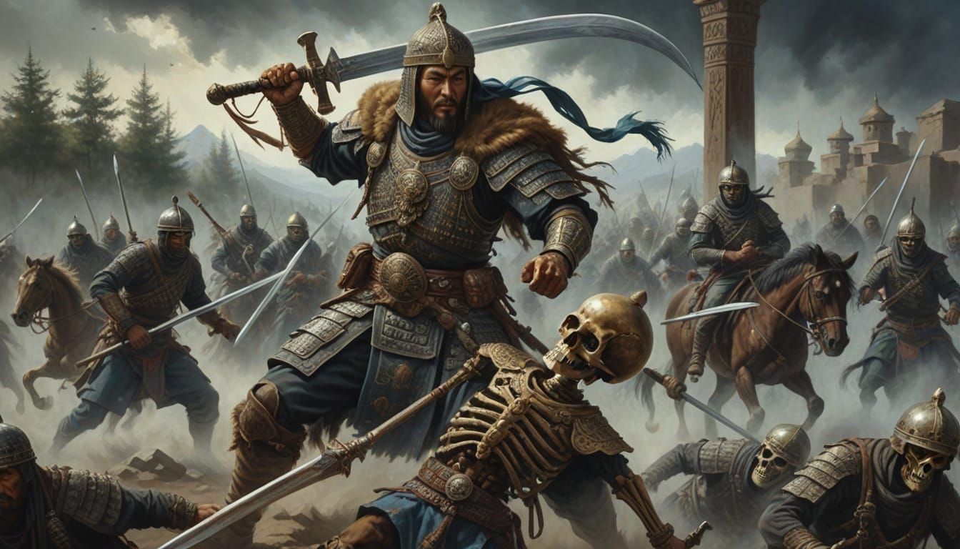 Majestic Central Asian Warrior in Oil Painting Style