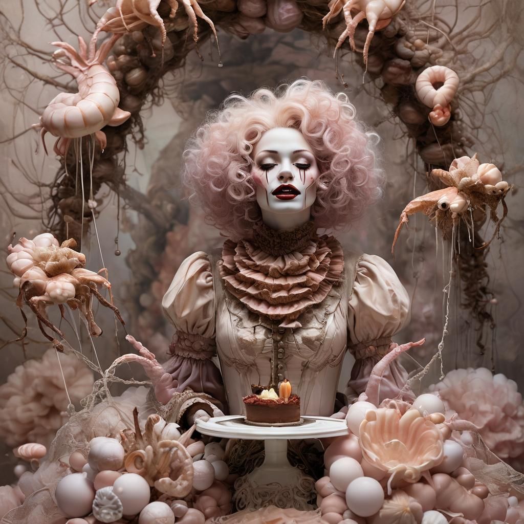 Clown with Cake and Shrimp: Abstract Expressionist Art