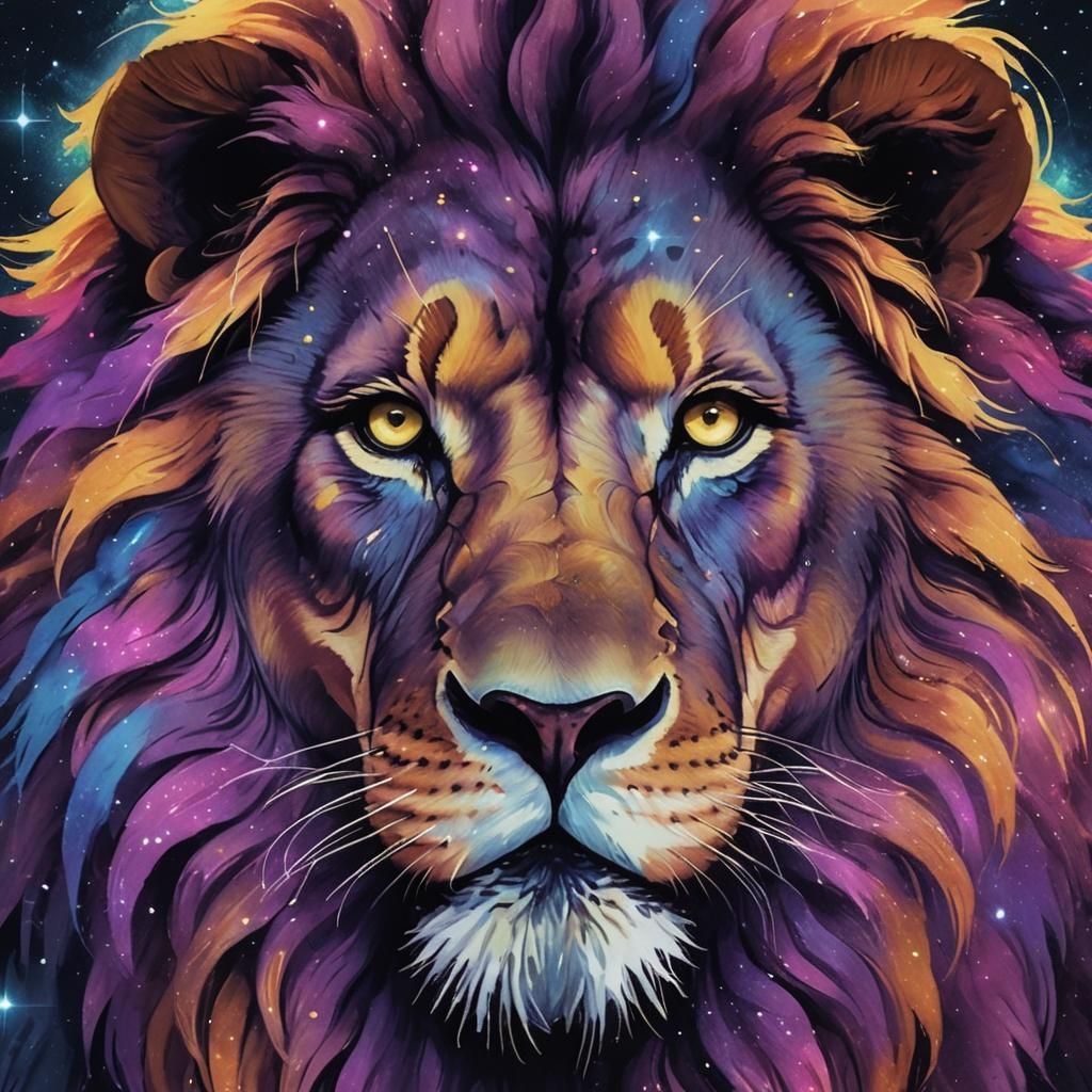 Cosmic Lion with Nebula Mane Concept Art