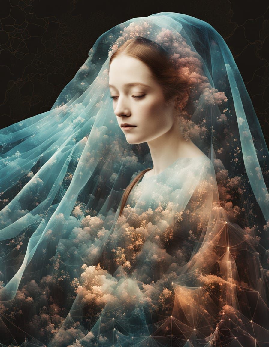 Ethereal Bride Spirit in Vaporwave Double Exposure