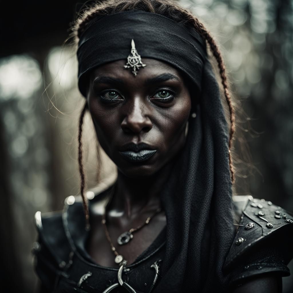 Drow Elf Pirate Wizard Portrait in Hyperrealistic Style