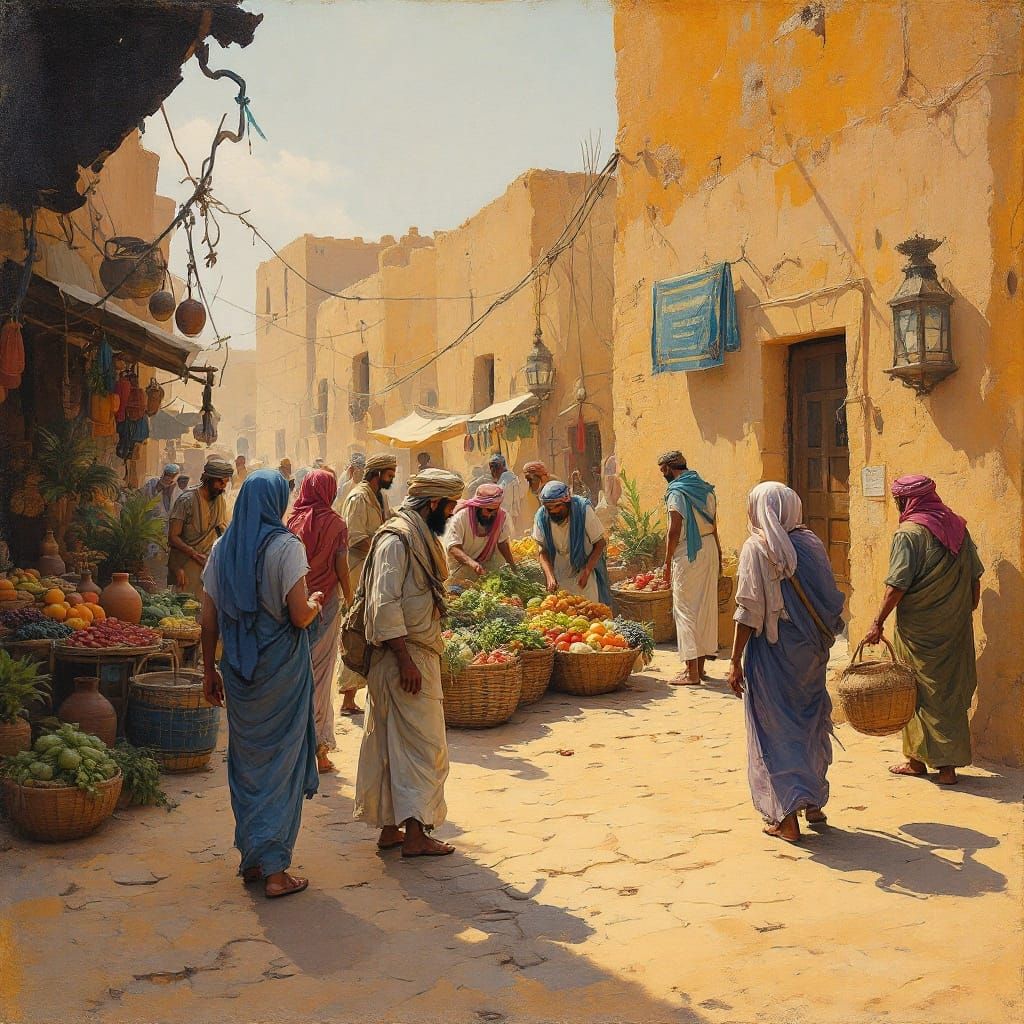 Ancient Egyptian Market Scene in Earthy Tones
