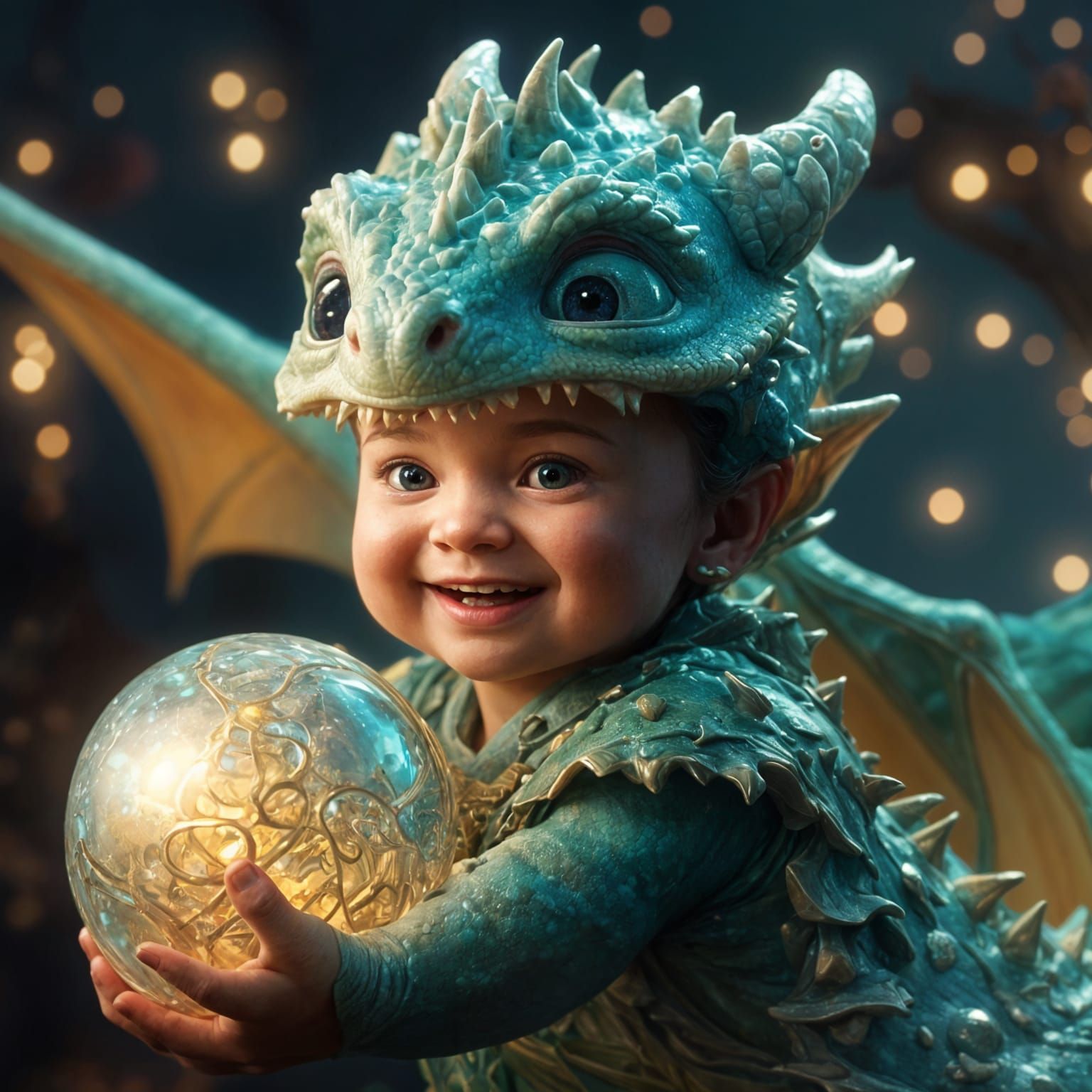 Sweet Baby Dragon Portrait in Hyperdetailed Style