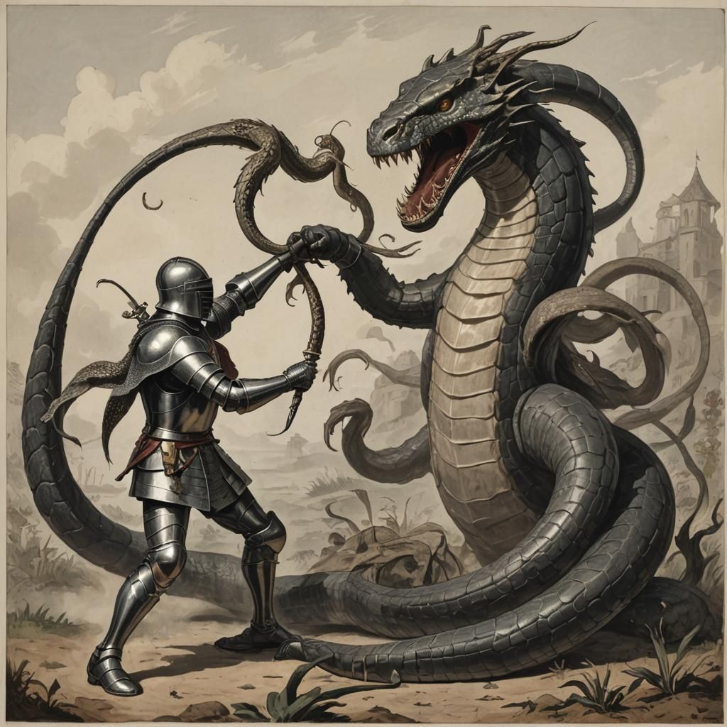 Knight Battles a Giant Snake