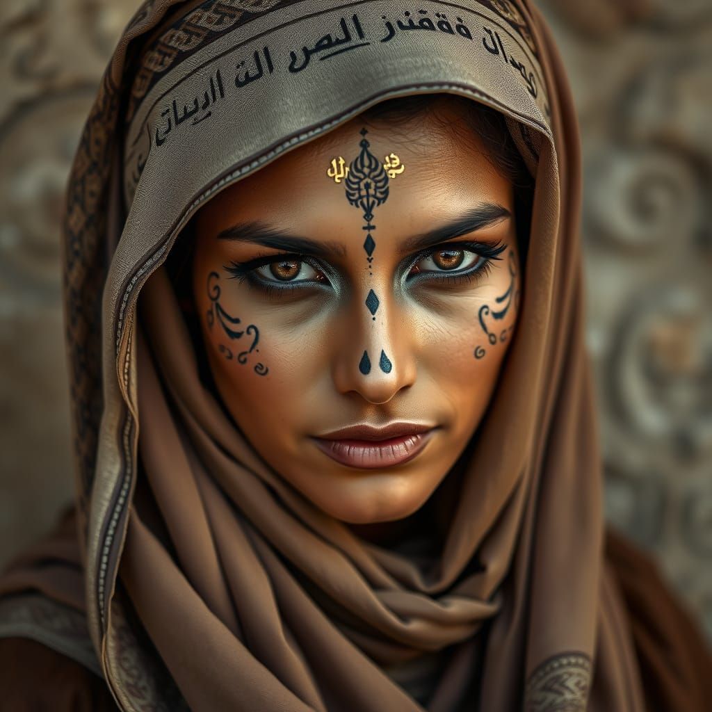 Middle Eastern Woman with Gold Face Paint Portrait