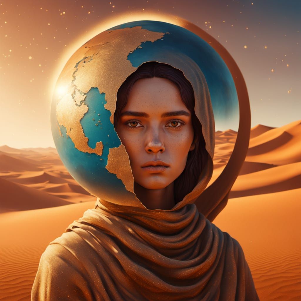 Surreal Desert Woman in Earthy Oil Painting
