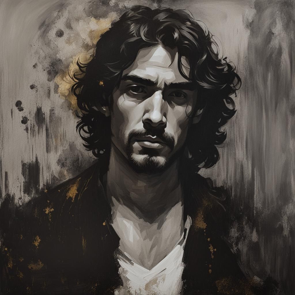 Baroque Portrait of Young Man Drawing with Ink