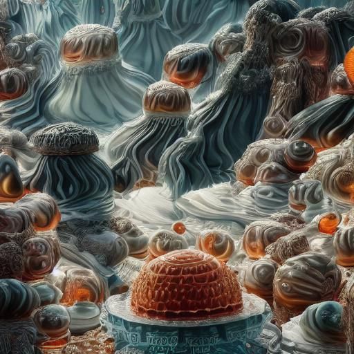 Jelly Sculpture of Dancer on Colorful Mountain