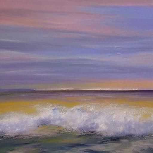 Romantic Seascape Painting of Seagull at Sunset