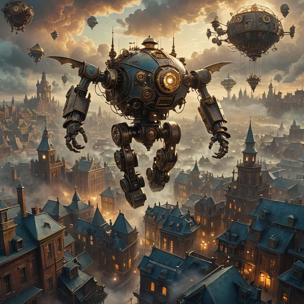 Gigantor Steampunk Flying Robot Soars through Victorian-Era....