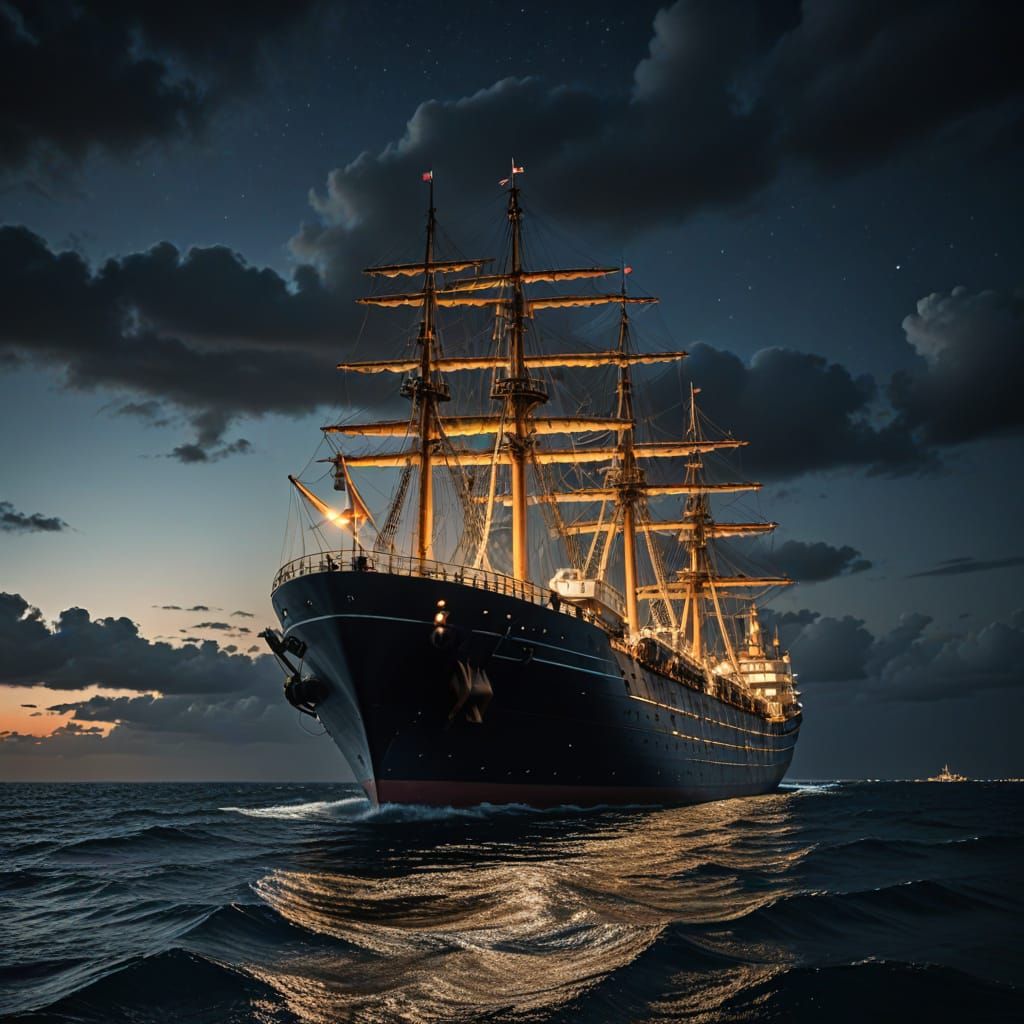 Gigantic Vessel Under Starry Night Skies