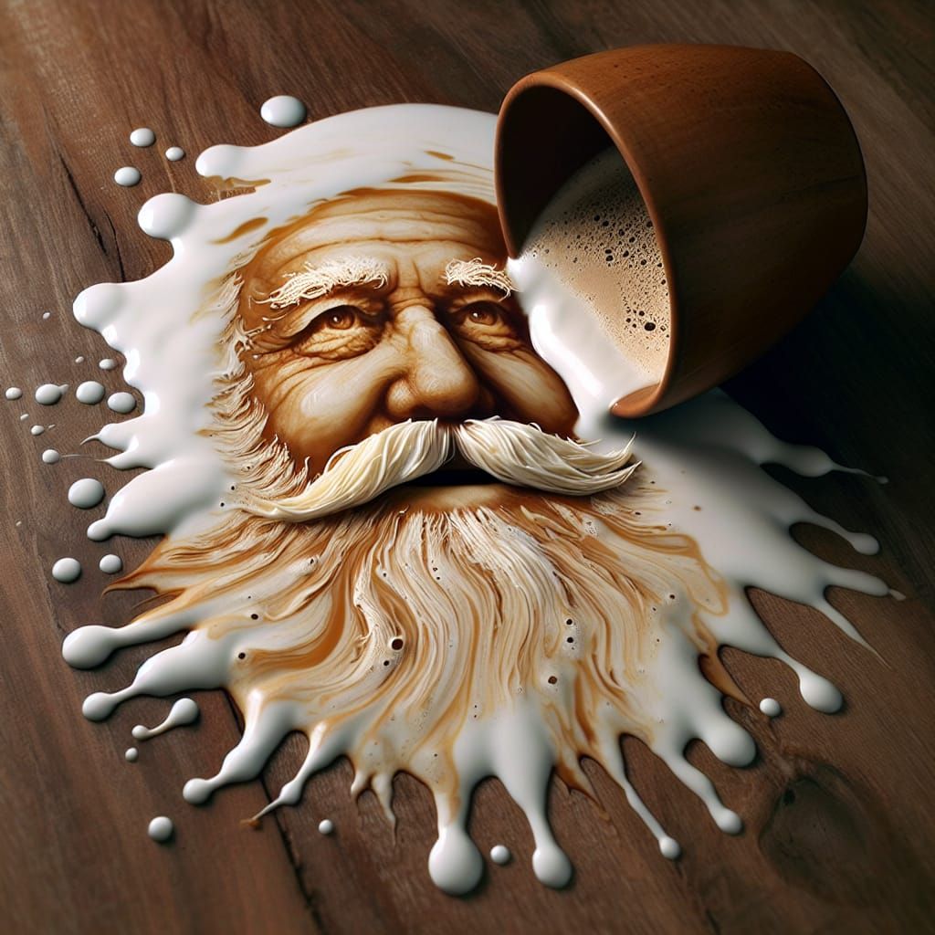 Coffee Spill Art: Old Man with Cream Beard
