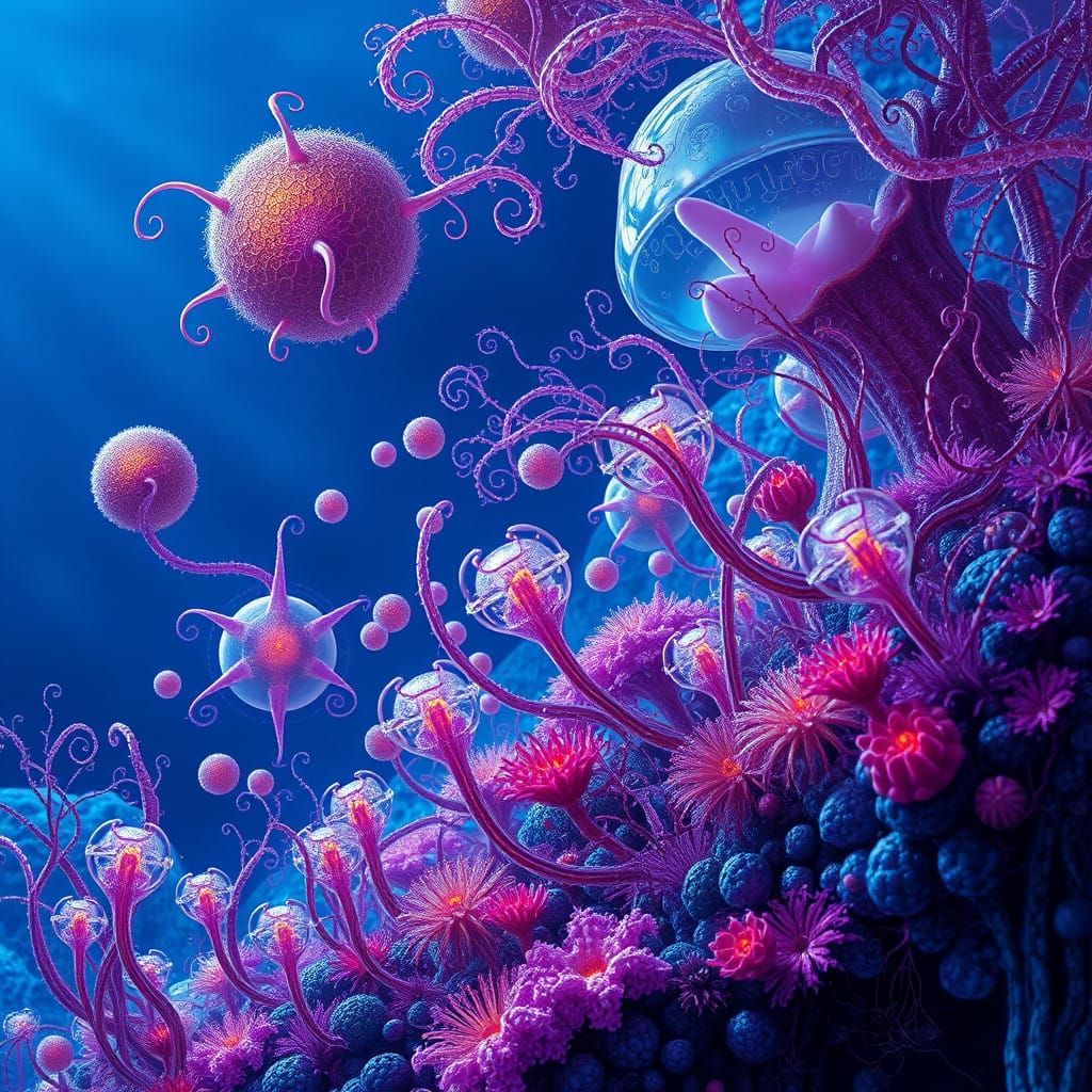 Biodiverse Surrealist Landscape in Vibrant Iridescent Hues