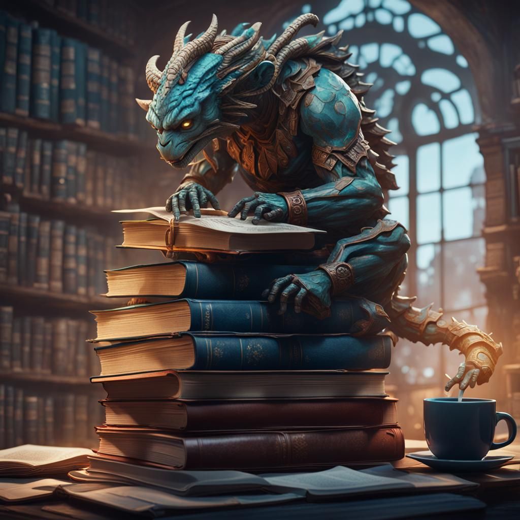 Mythical Creature Sipping Coffee, Detailed Matte Painting