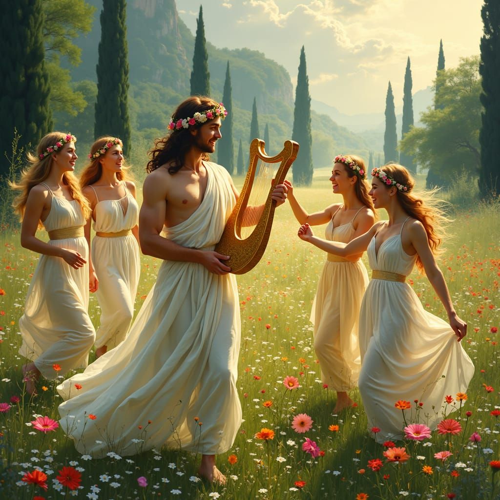 Orpheus Serenades Eurydice in an Idyllic Greek Landscape