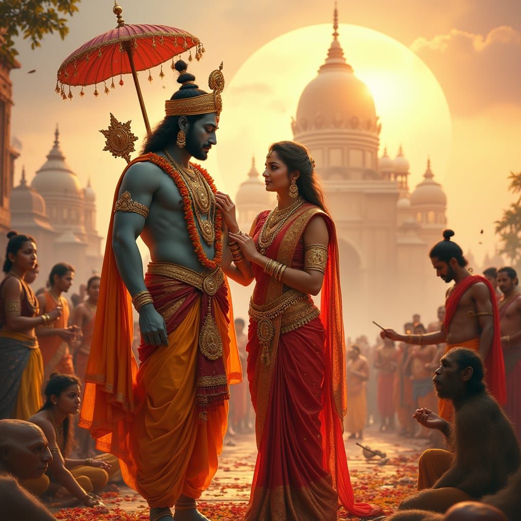 Royal Wedding Scene of Lord Rama and Goddess Sita in Ayodhya