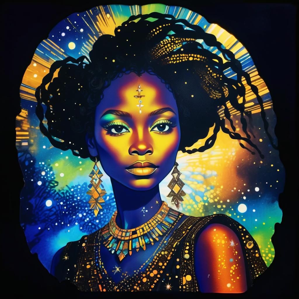 African Queen in Starlight Dress: Ethereal Silhouette