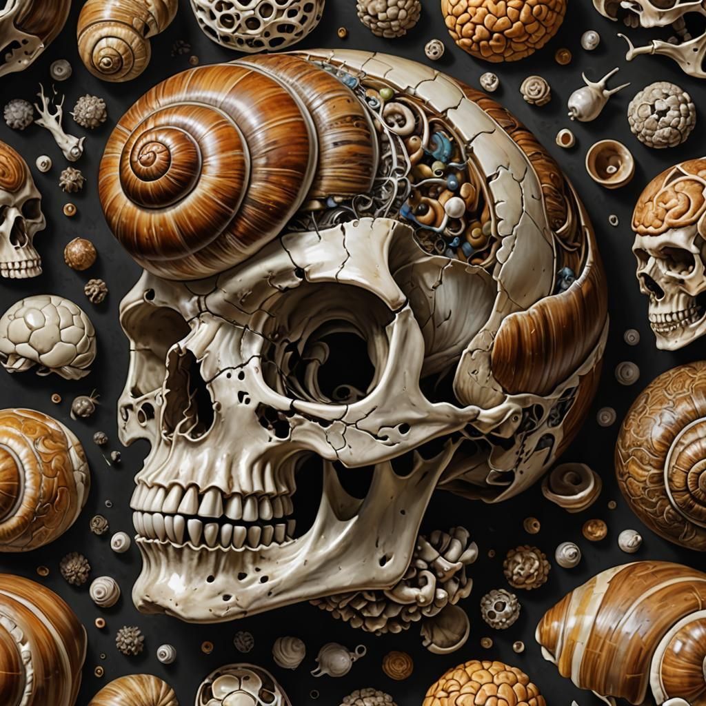 Photorealistic Giant Snail-Shell Skull and Brain