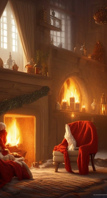 Cozy Winter Fireplace, Hyper-Realistic Digital Art