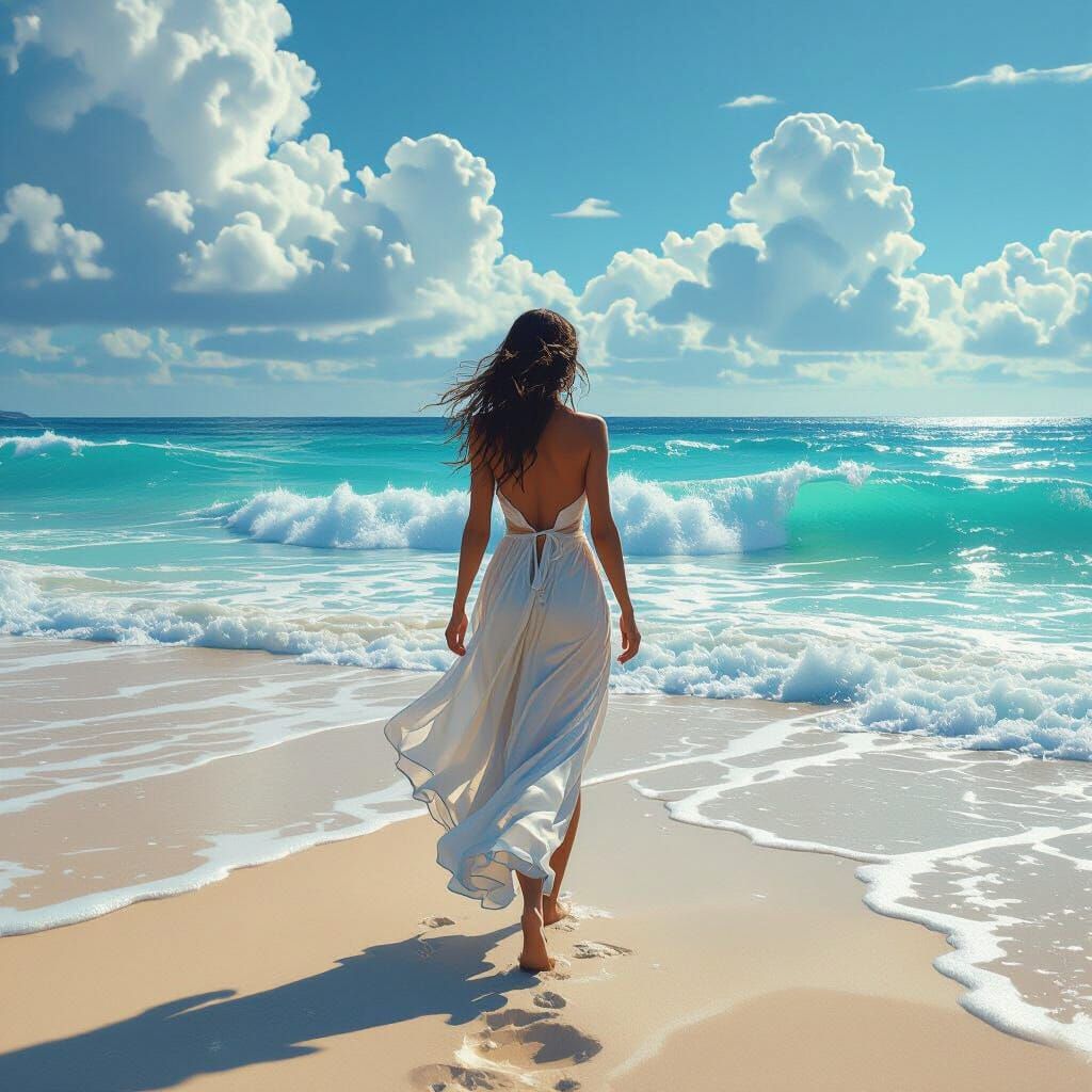 Woman on Beach as Detailed Matte Painting