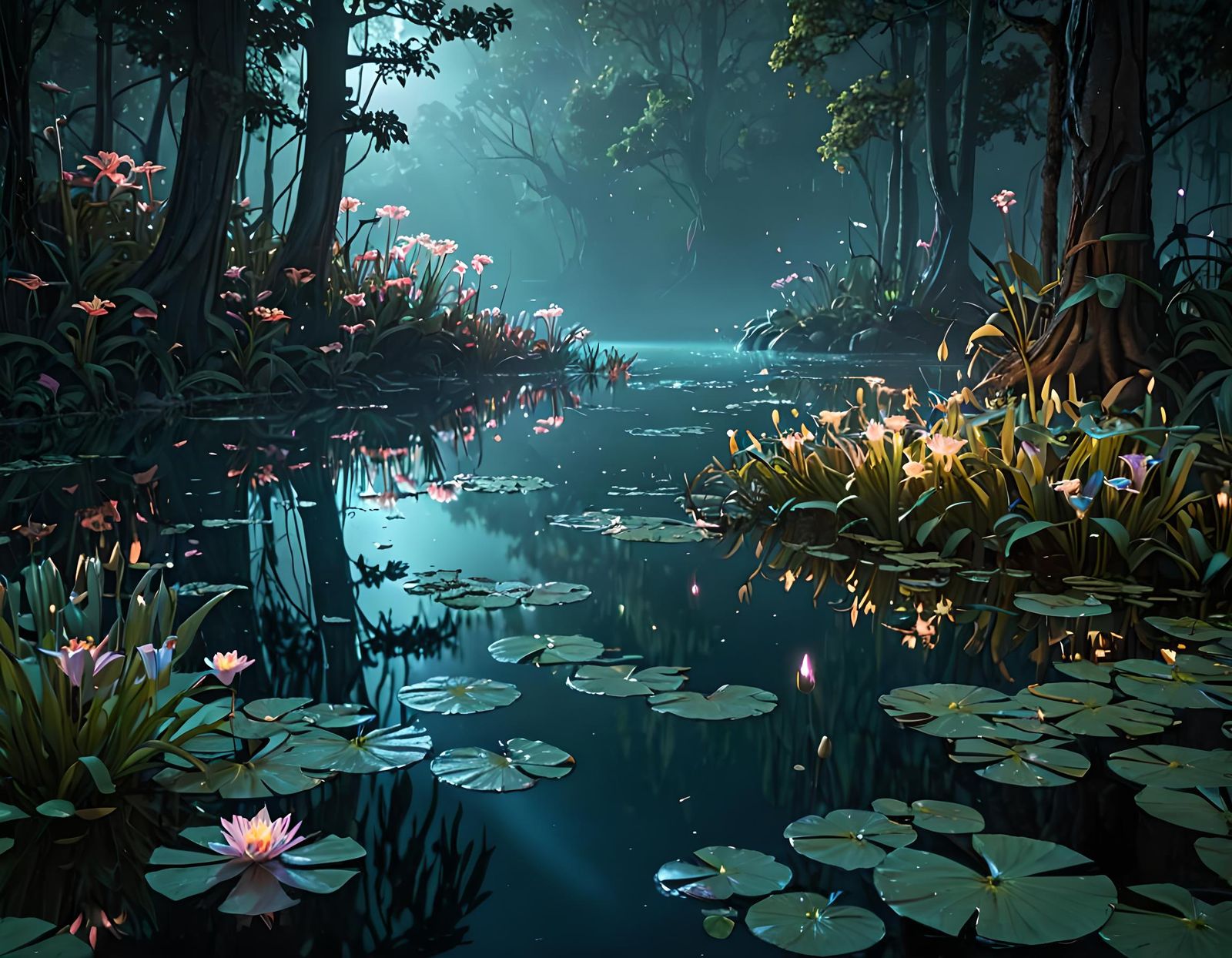 Bioluminescent Lake: A Fantasy Concept Art