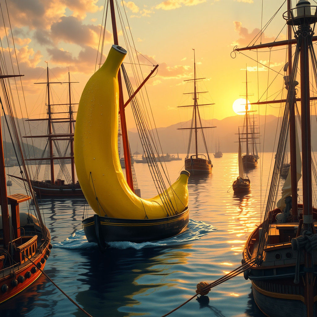Banana Sailboat in Golden Harbor, Bierstadt Style
